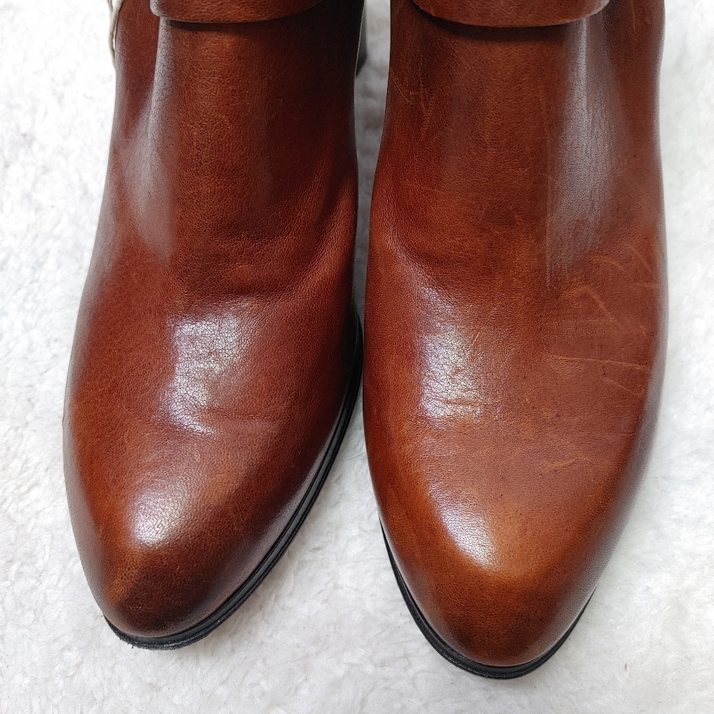 CNC Costume National Cognac Leather Ankle Booties with Buckle Strap - Picture 2 of 11